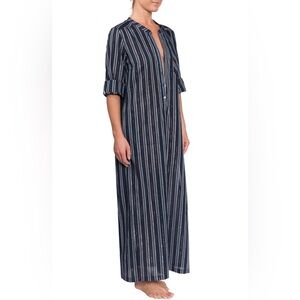 NWT Everyday Ritual Tracey Cotton Kaftan Navy Striped Maxi Dress Large